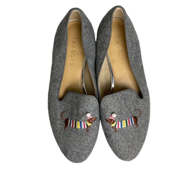 Talbots Flats Women's Dog Shoes Dachshund Ryan Loafer Grey Winter Wool Style 8M - Picture 2 of 11